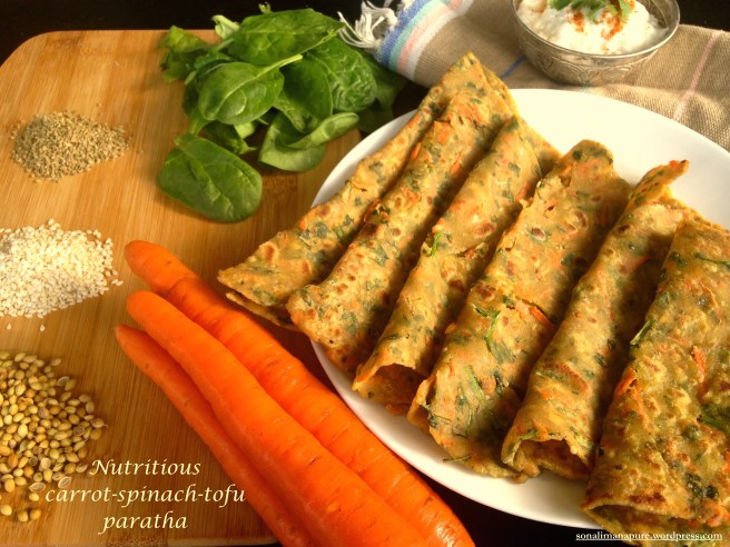 Carrot-Spinach-Tofu Paratha (pan-fried flatbread)