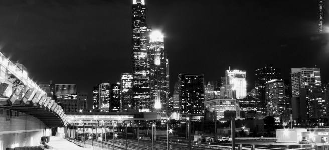 Chicago Skyline, city lights, black and white photography, city, monochrome, madame-zenista.com