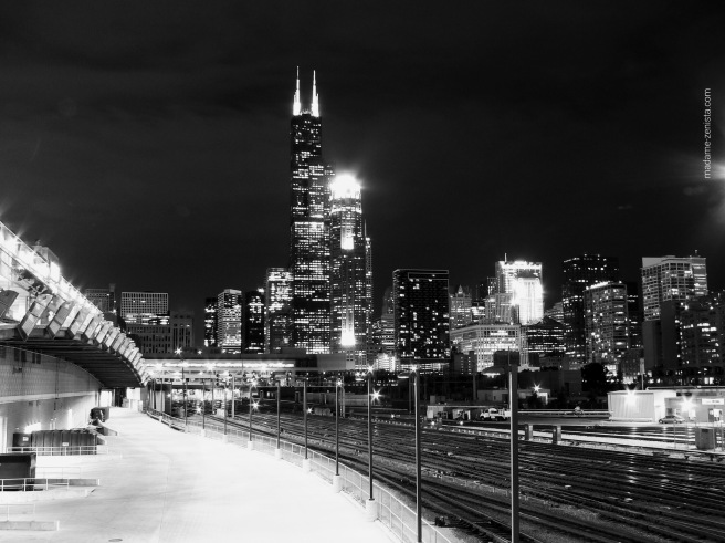 Chicago Skyline, city lights, black and white photography, city, monochrome, madame-zenista.com